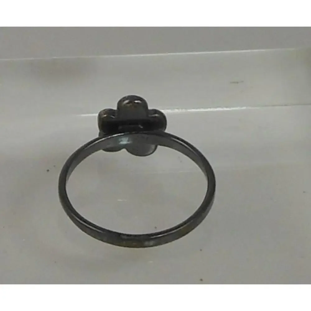Vintage Rare 1990's Fun Oxidized Silver Pink Resin‎ Enamel Flower Ring Size 8.25